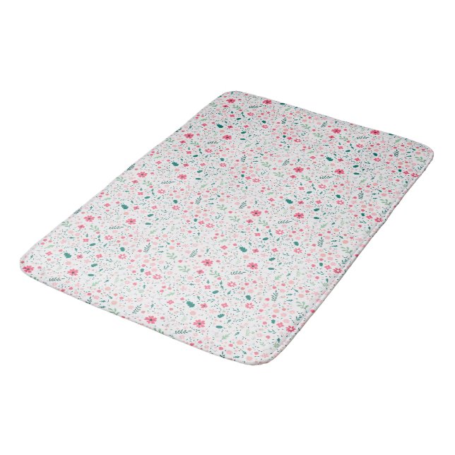 Cute Autumn Colourful Illustrated Floral Pattern Bath Mat (Angled)