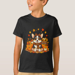Cute Autumn Corgi Dog With Pumpkins And Plaid F Fa T-Shirt