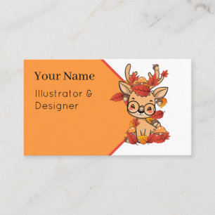 Cute Autumn Deer Glasses Leaves Mushrooms Business Card