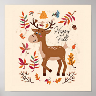 Cute autumn deer with custom text poster