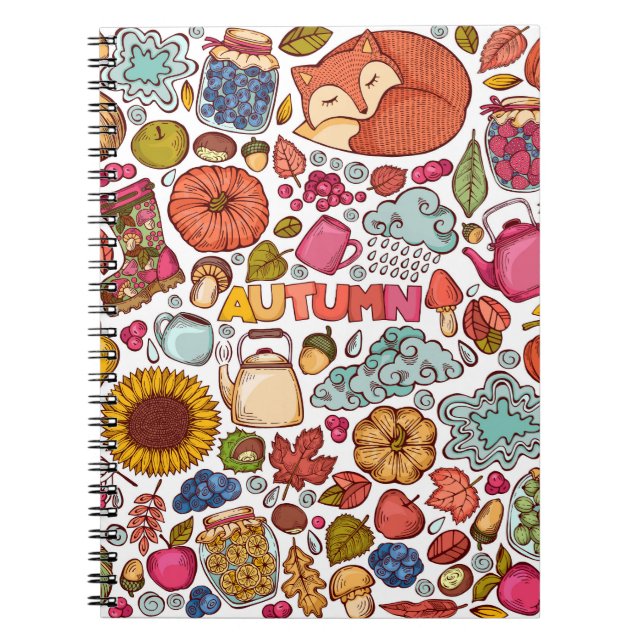 Cute Autumn Elements Hand Drawn Notebook (Front)