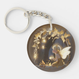 Cute Autumn Fairy with Glowing Flowers Key Ring