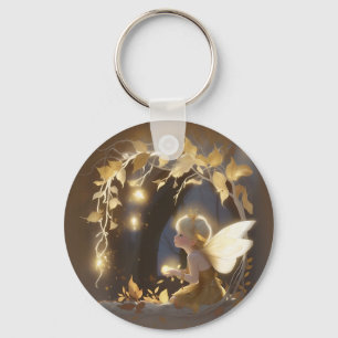 Cute Autumn Fairy with Glowing Flowers Key Ring