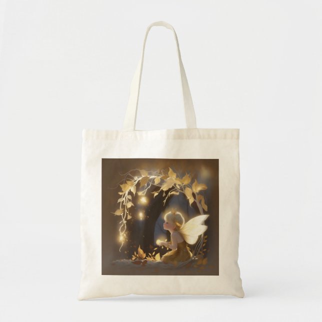 Cute Autumn Fairy with Glowing Flowers Tote Bag (Front)