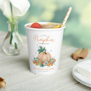 Cute Autumn Fall Floral Pumpkin Rustic Baby Shower Paper Cups