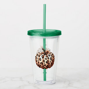 Cute autumn/fall leopard print pumpkin acrylic tumbler
