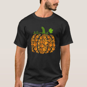 Cute Autumn Fall Pumpkin Dog Cat Paw Print Hallowe T-Shirt