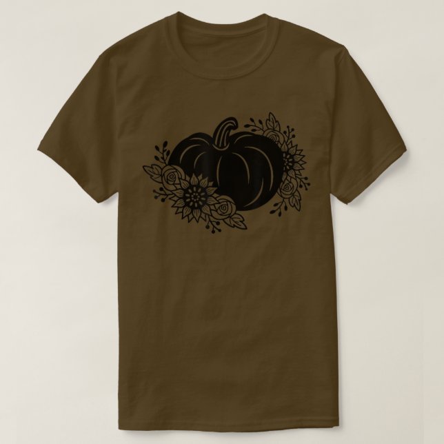 Cute Autumn Fall Pumpkin With Flowers  T-Shirt (Design Front)