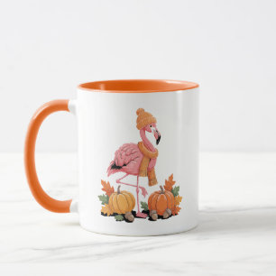 Cute Autumn Flamingo Beanie Scarf Pumpkins Mug