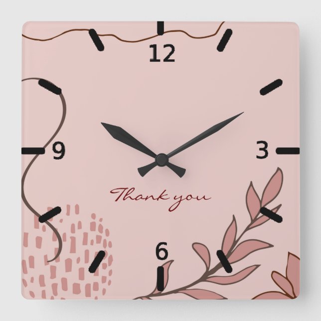 cute autumn floral and geometric abstract graphic square wall clock (Front)