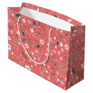 Cute Autumn Flowers Illustration Floral Pattern Large Gift Bag