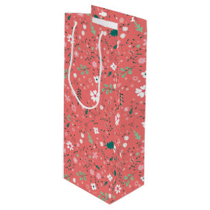 Cute Autumn Flowers Illustration Floral Pattern Wine Gift Bag