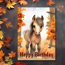 Cute Autumn Foal and Pumpkins Horse Birthday