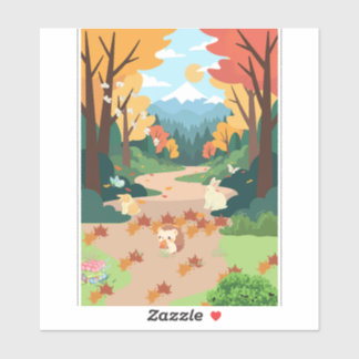 Cute Autumn Forest Animals Cozy Landscape Art Post
