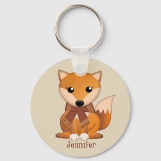 Cute autumn fox and custom name key ring