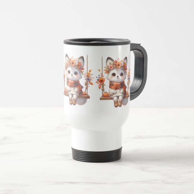 Cute Autumn Fox Kawaii Travel Mug (Front Right)