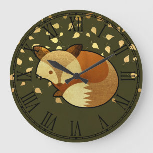 Cute Autumn Fox Large Clock