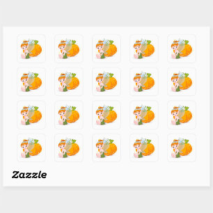 Cute Autumn Garden Fairy with Magic Pumpkin Square Sticker
