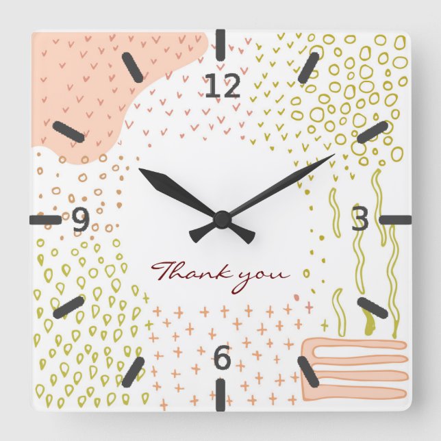 cute autumn geometric fufuristic abstract graphic square wall clock (Front)