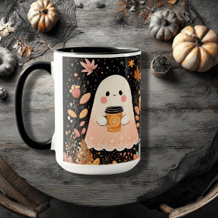 Cute Autumn Ghost with Pumpkin Coffee – Cosy Fall Mug