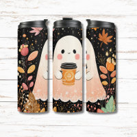 Cute Autumn Ghost with Pumpkin Coffee – Cosy Fall 
