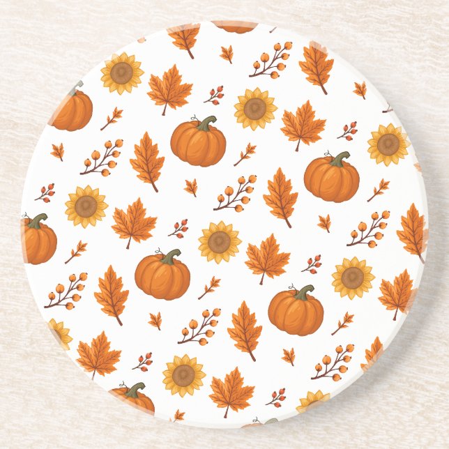 Cute Autumn Harvest Sandstone Coaster (Front)