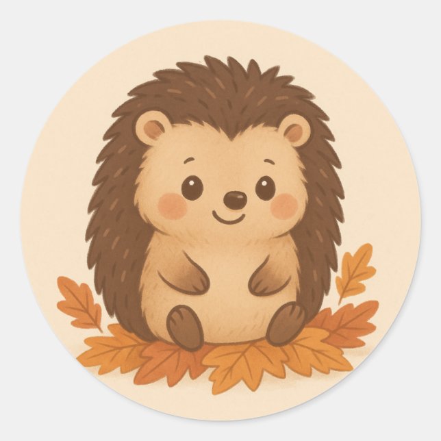 Cute Autumn Hedgehog Classic Round Sticker (Front)