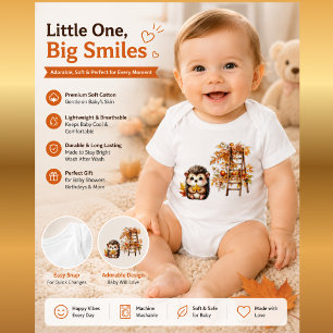 Cute Autumn Hedgehog with Harvest Ladder Illustrat Baby Bodysuit