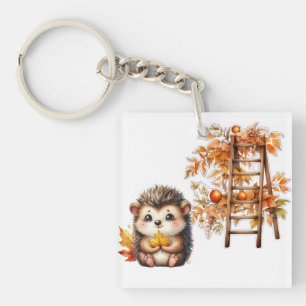 Cute Autumn Hedgehog with Harvest Ladder Illustrat Key Ring