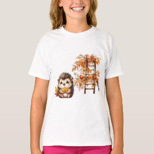 Cute Autumn Hedgehog with Harvest Ladder Illustrat T-Shirt