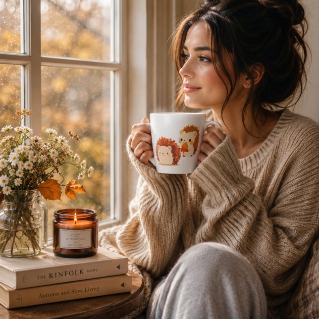 Cute Autumn Hedgehogs – Kawaii Fall Forest Animals Latte Mug (Creator Uploaded)