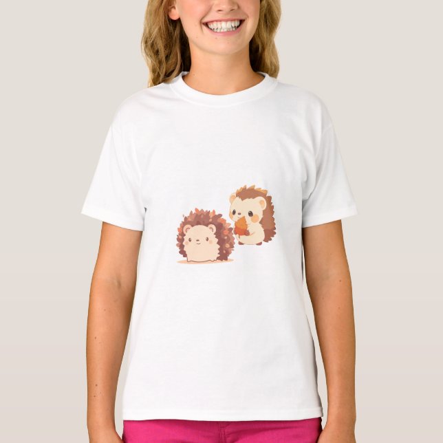 Cute Autumn Hedgehogs – Kawaii Fall Forest Animals T-Shirt (Front)