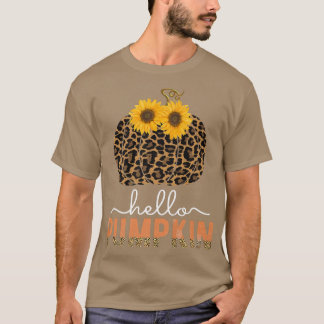 Cute Autumn Hello Pumpkin Leopard Print Thanksgivi T-Shirt