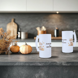 Cute Autumn Highland Cow Frosted Glass Beer Mug