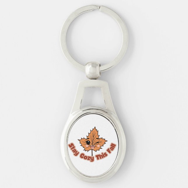 Cute Autumn Leaf Stay Cosy This Fall Key Ring (Front)