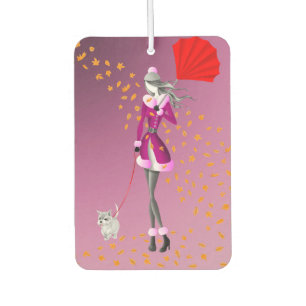 Cute Autumn Leaves Dog Walker Car Air Freshener