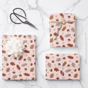 Cute Autumn Leaves & Nuts Pattern Wrapping Paper Sheet