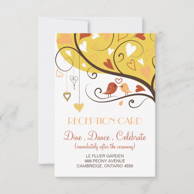 Cute Autumn Lovebirds Wedding Reception Card (Front)