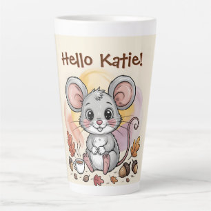 Cute Autumn Mouse with Acorns and Coffee Latte Mug