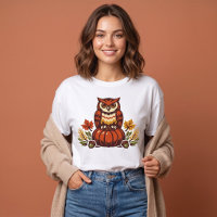 Cute Autumn Owl on Pumpkin Thanksgiving Fall