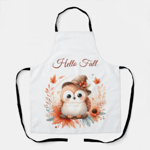 Cute Autumn Owl Sitting on a Branch Apron