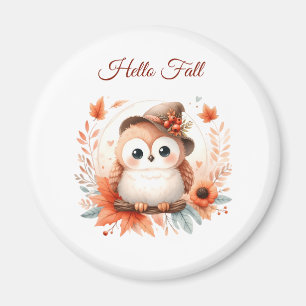 Cute Autumn Owl Sitting on a Branch Magnet