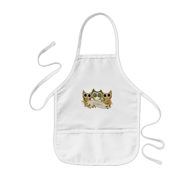 Cute Autumn Owls Personalised Kids Apron (Front)