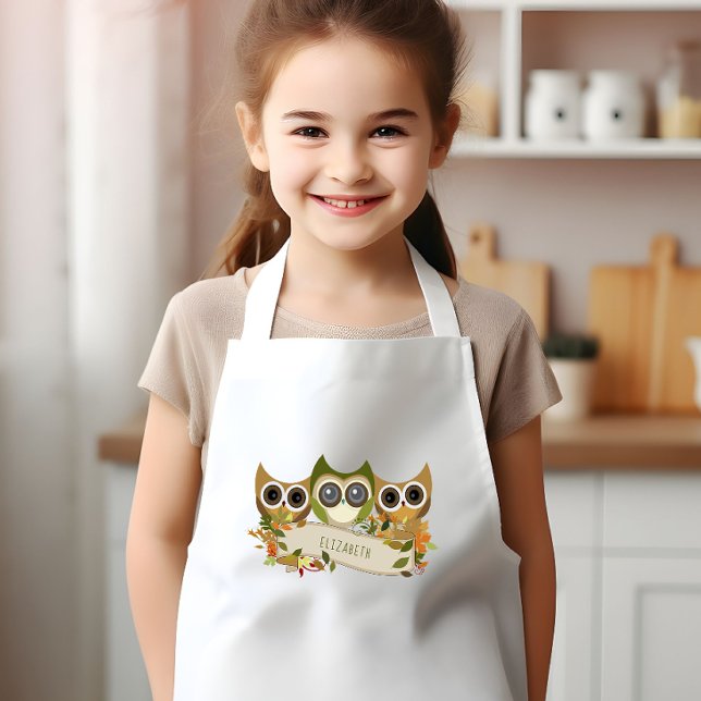 Cute Autumn Owls Personalised Kids Apron (Creator Uploaded)