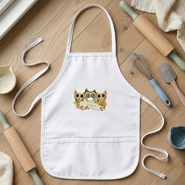 Cute Autumn Owls Personalised Kids Apron (Creator Uploaded)