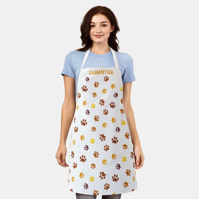 Cute Autumn Paw Prints Pattern Custom Apron (Worn)