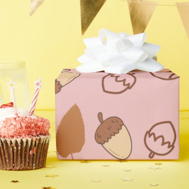 Cute Autumn Pink Hazelnut Seamless Wrapping Paper  (Birthday Party)
