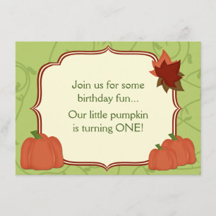 Cute Autumn Pumpkin 1st Birthday Party Invitation