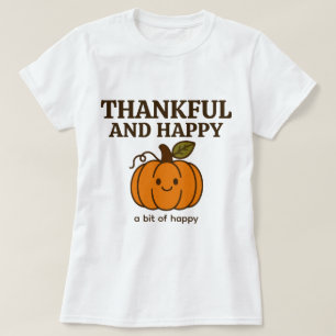 Cute Autumn Pumpkin Doodle “Thankful & Happy” T-Shirt