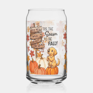 Cute Autumn Puppy Pumpkin Patch 'Tis The Season Can Glass
